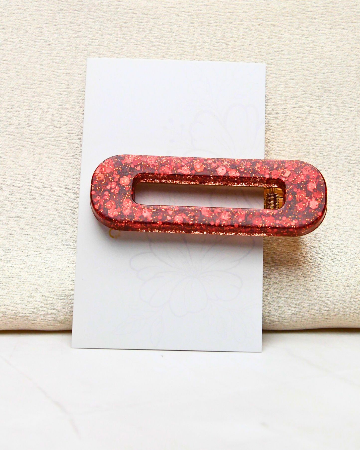 Barrette rectangle paillettes - Rouge