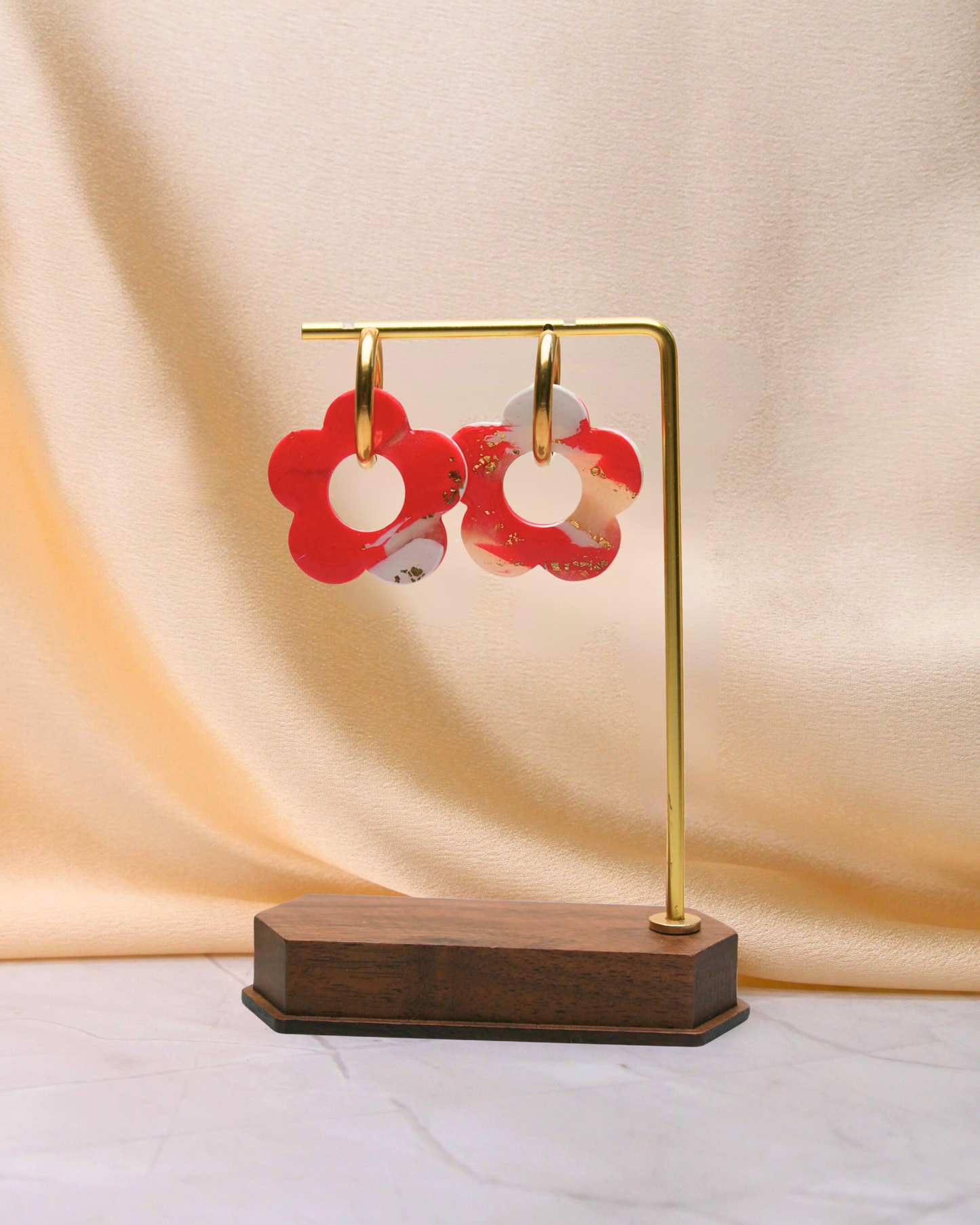 Créoles grandes fleurs - Rose & blanc