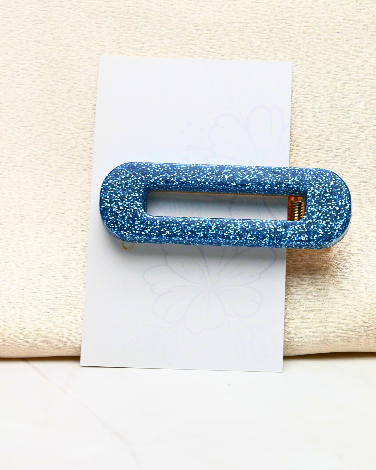 Barrette rectangle paillettes - Bleu