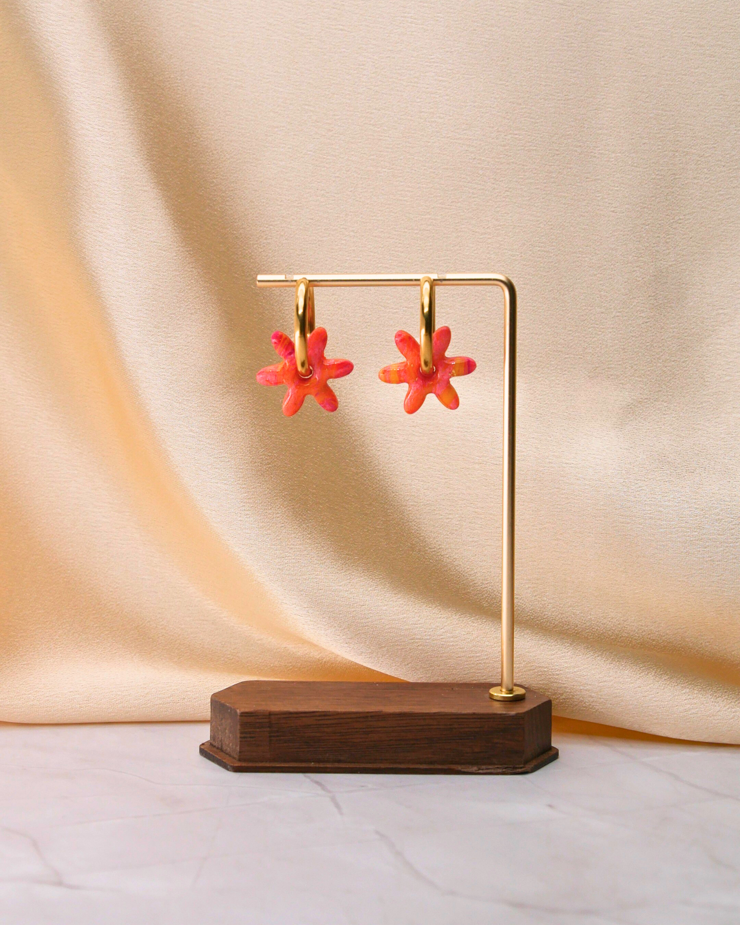 Créoles fleurs - Fuchsia, orange & jaune