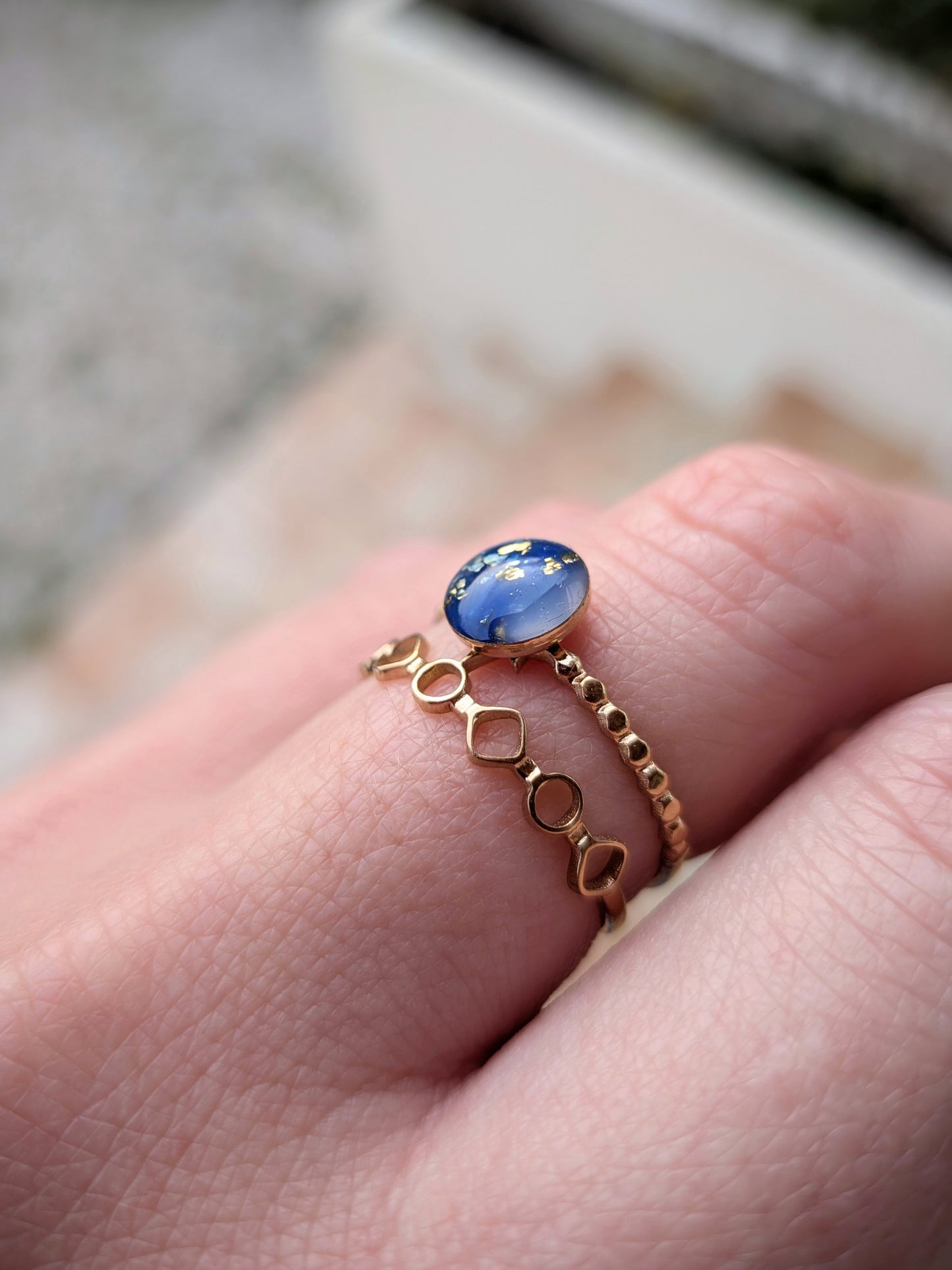 Bague bleue faite main en France