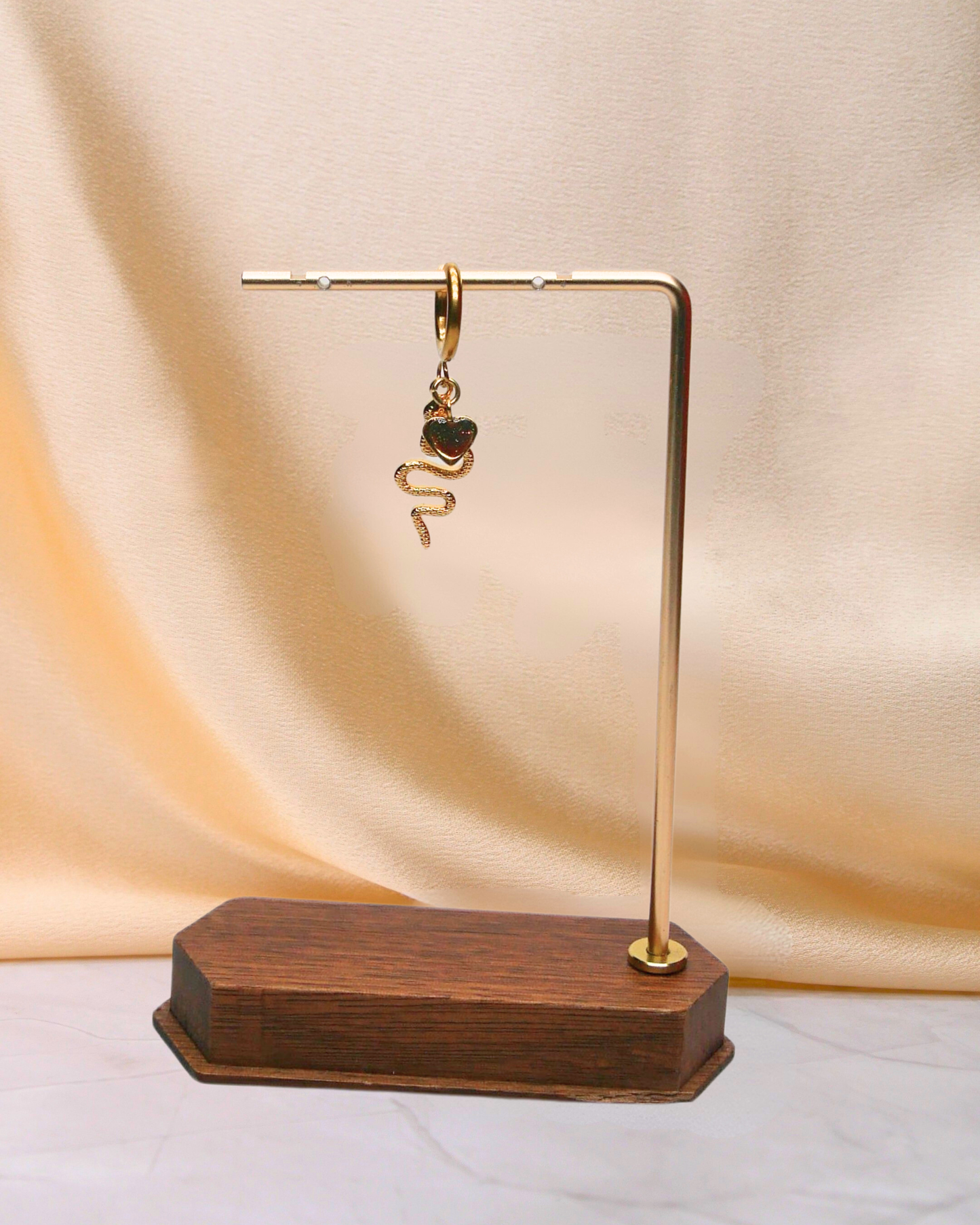 Boucle d'oreille unitaire serpent - Rouge & vert foncé