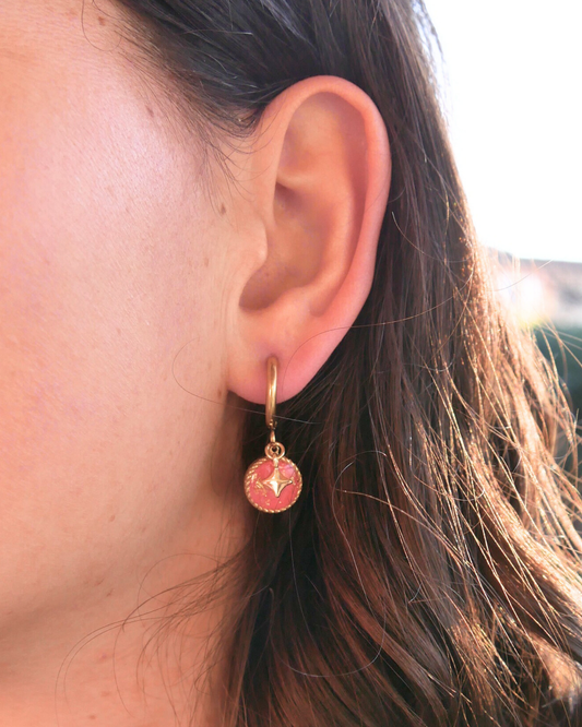Boucle d'oreille unitaire rond - Rose