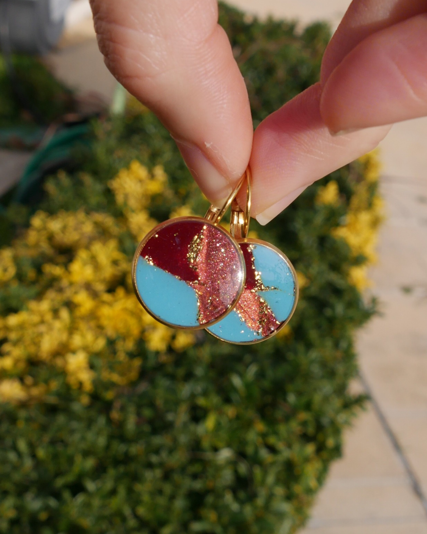 Boucles d'oreilles dormeuses - Bleu, marron & bordeaux