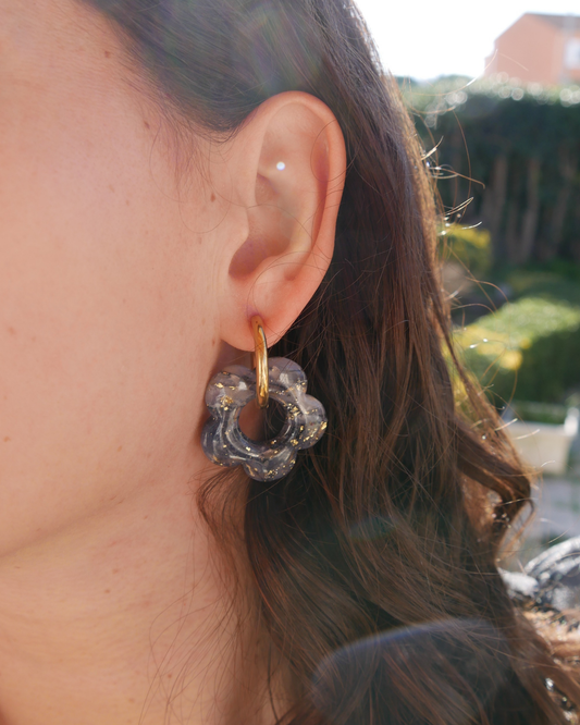 Créoles grandes fleurs - Noir & blanc