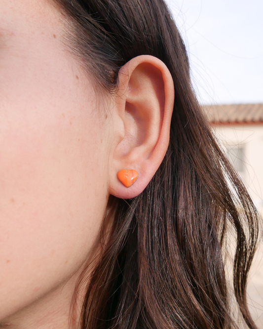 Boucles d'oreilles puces coeurs - Orange
