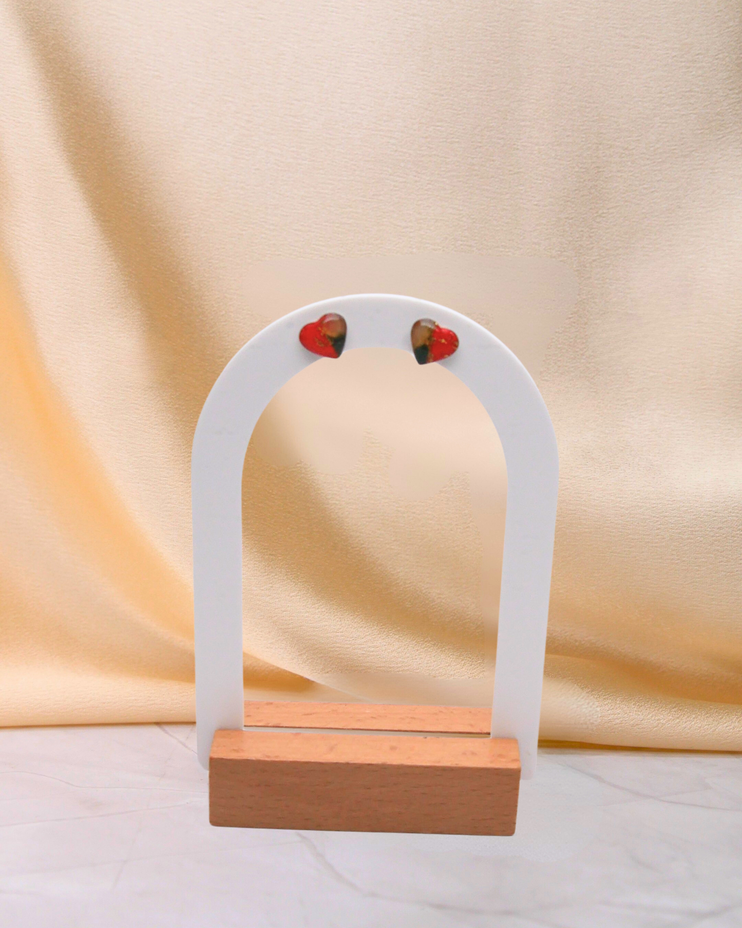 Boucles d'oreilles puces coeurs - Rouge & Vert foncé