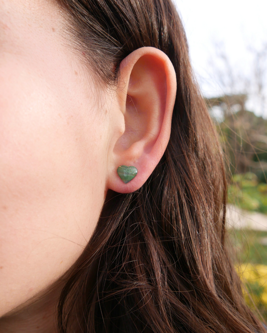 Boucles d'oreilles puces coeurs - Vert