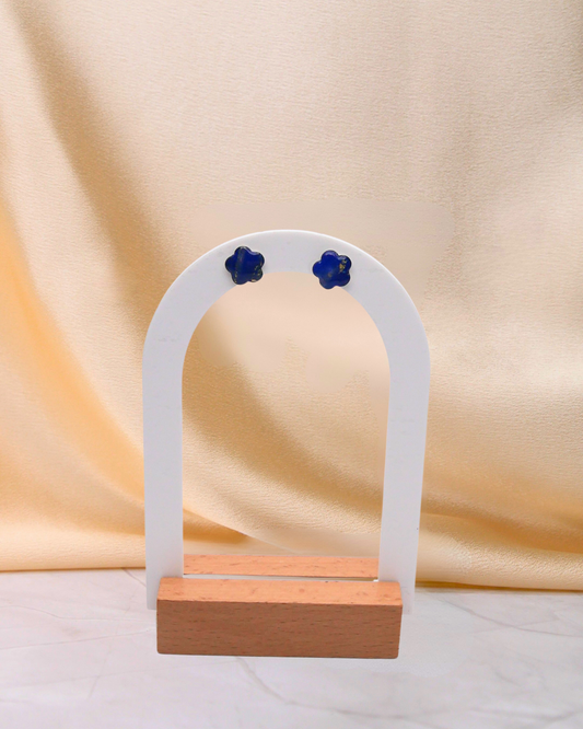 Boucles d'oreilles puces fleurs - Bleu électrique