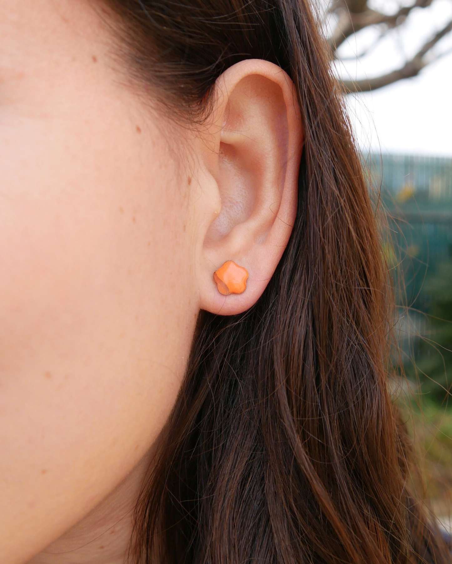 Boucles d'oreilles puces fleurs - Orange
