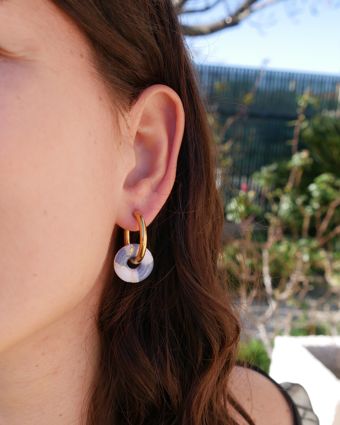 Créoles anneaux - Blanc & bleu