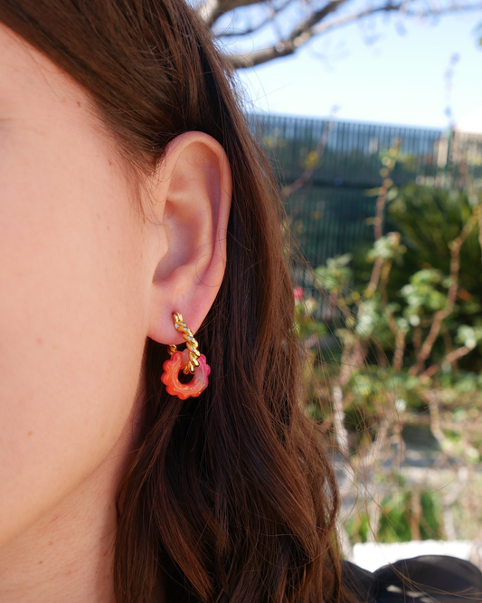 Créoles petites fleurs - Rose & orange