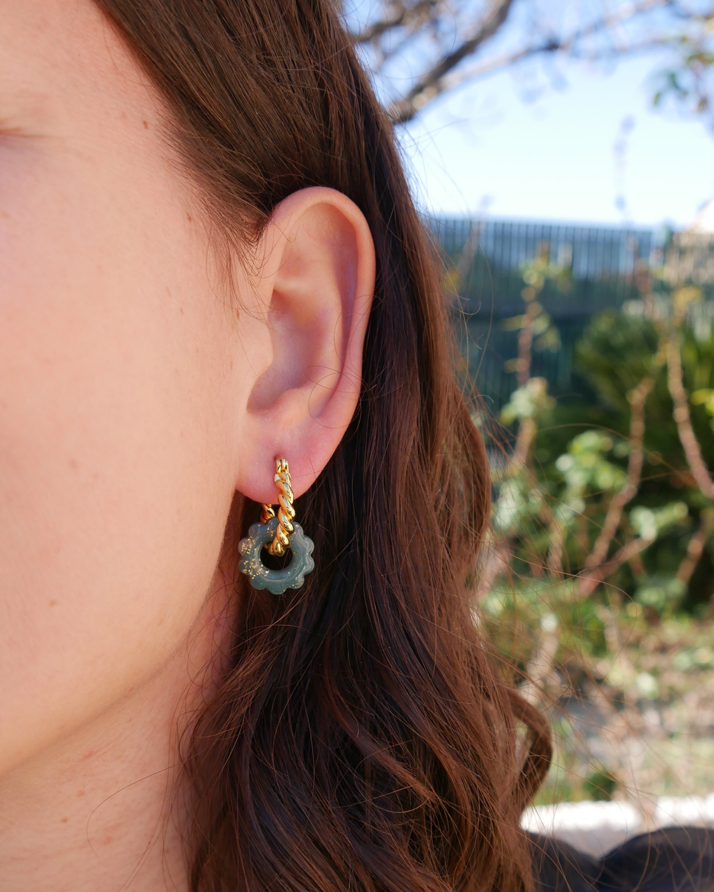 Créoles petites fleurs - Vert