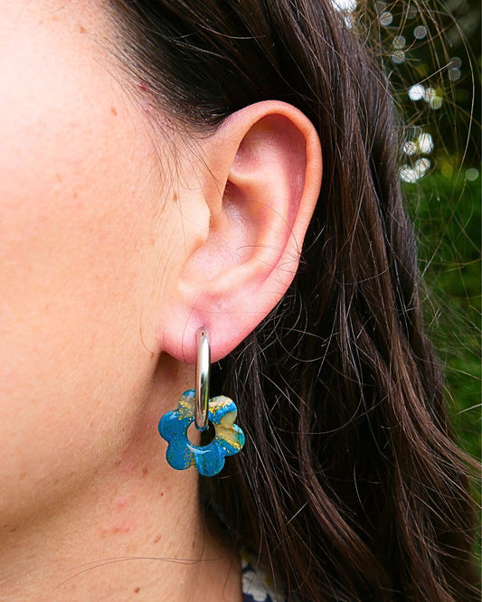 Créoles fleurs - Bleu paon