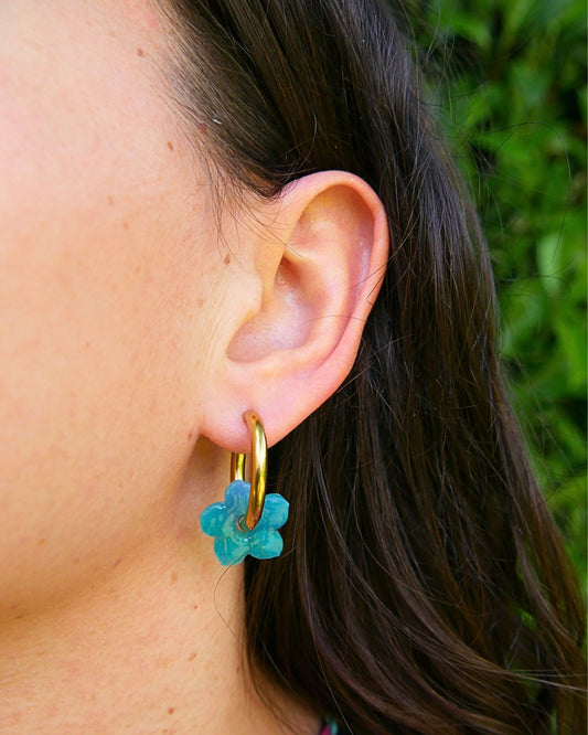 Créoles fleurs de tiaré - Bleu turquoise