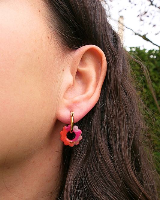 Créoles petites fleurs - Rose & orange