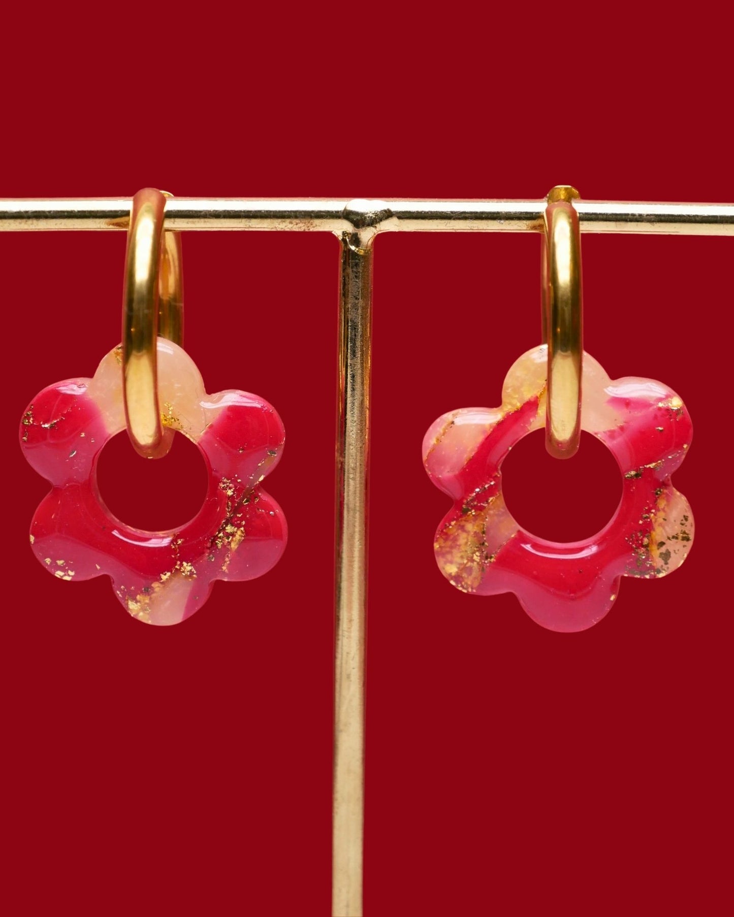 Créoles fleurs fuchsia faites-main