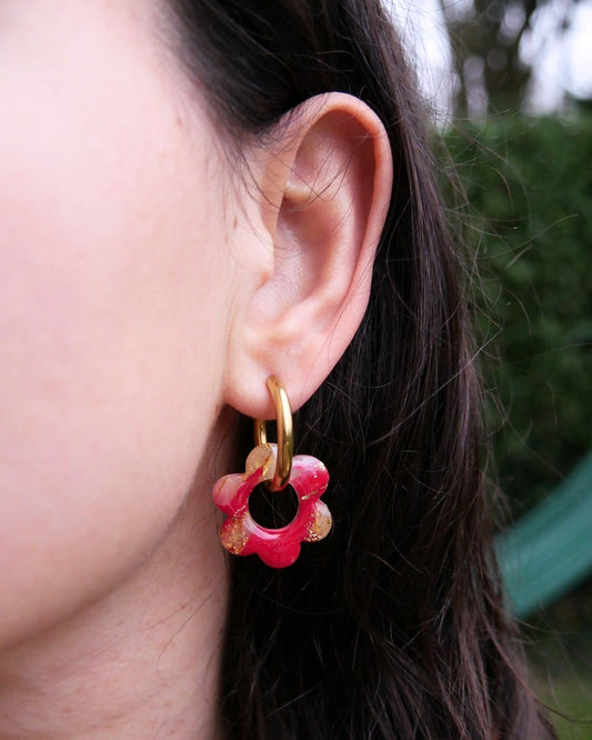 Créoles fleurs fuchsia faites-main