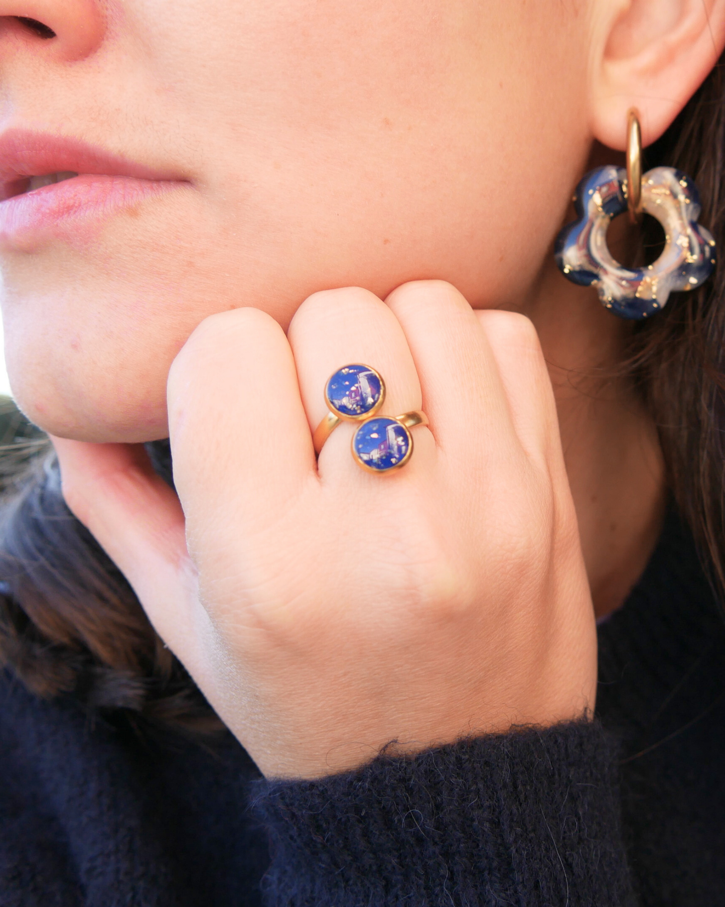 Bague doré Nathalie - Bleu électrique