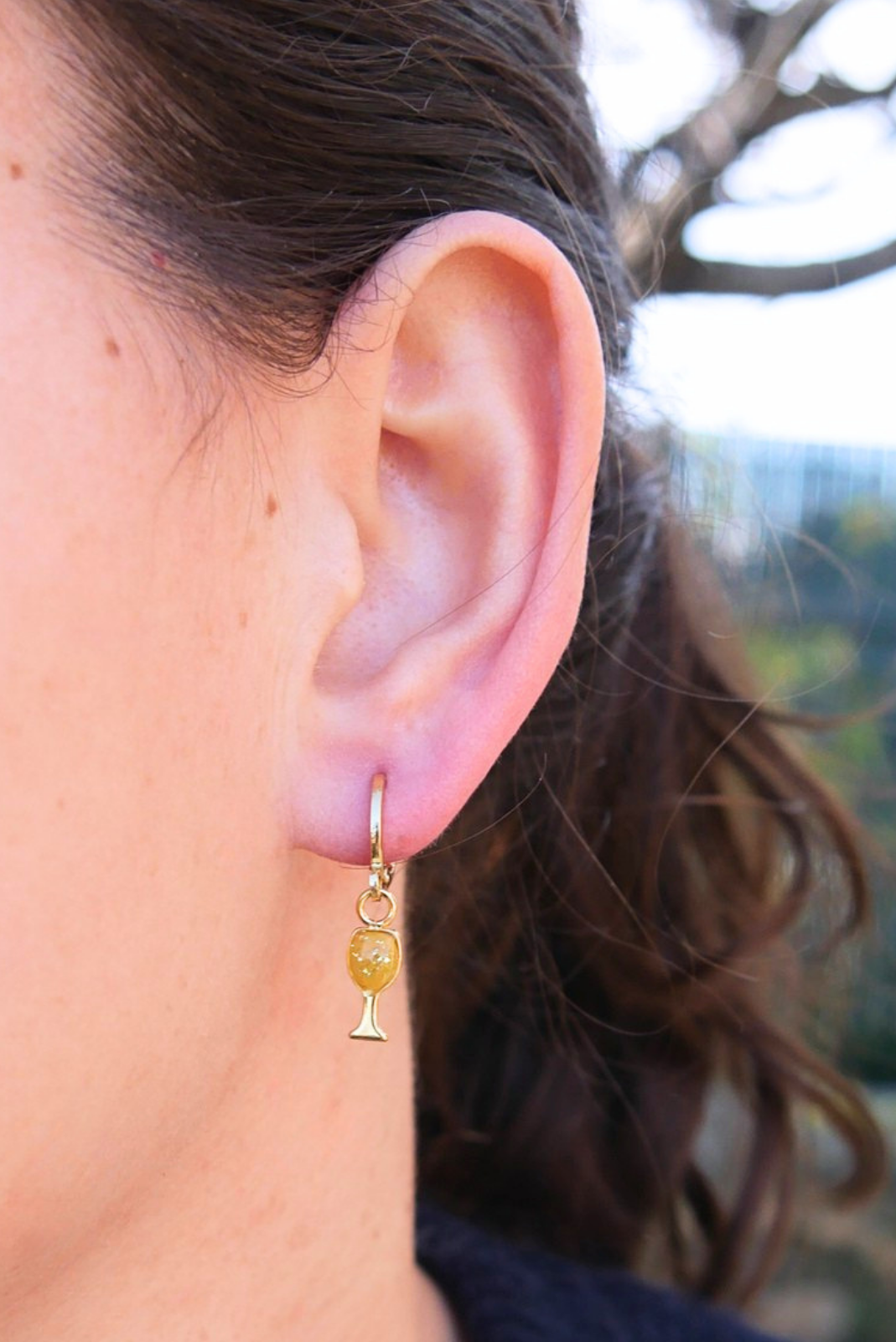 Boucle d'oreille unitaire verre - Jaune