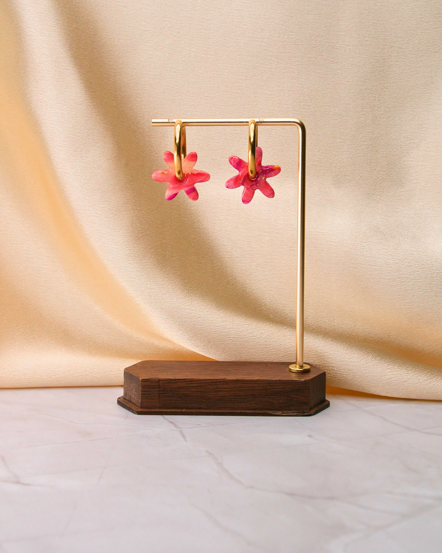 Créoles fleurs - Fuchsia & rose clair