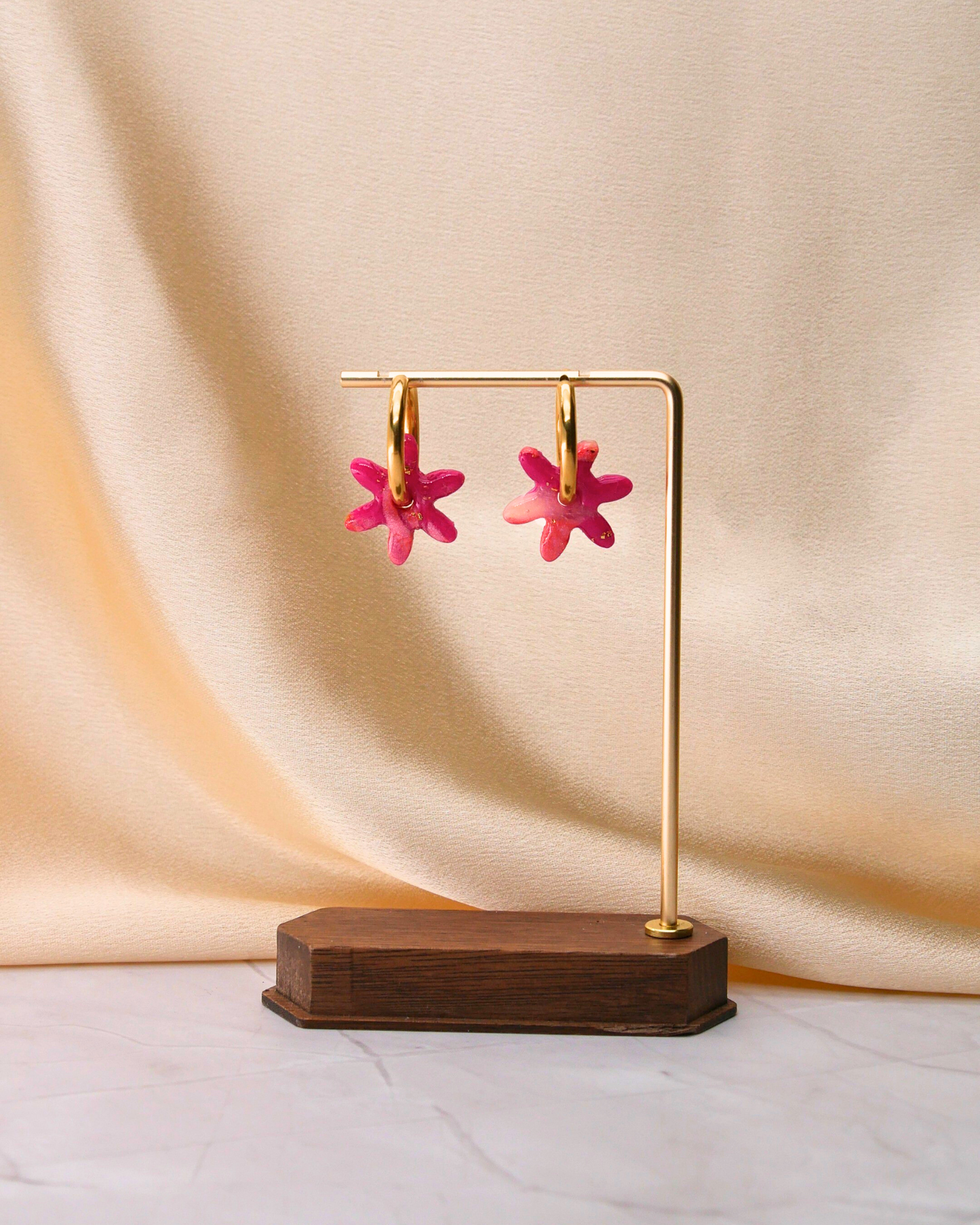 Créoles fleurs - Rose foncé & rose clair