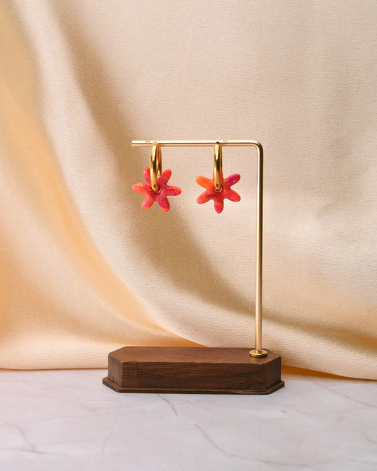 Créoles fleurs - Fuchsia & orange