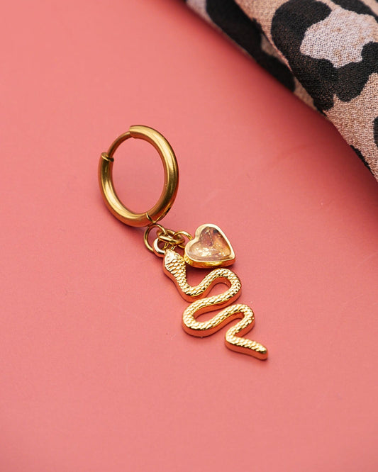 Boucle d'oreille unitaire serpent - Marron & doré