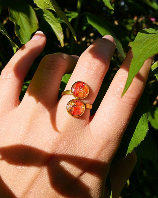 Bague dorée Nathalie - Rouge orangé & jaune