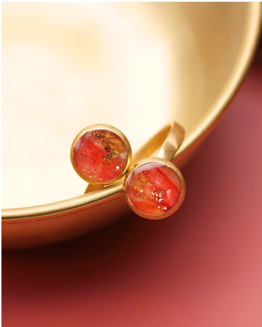 Bague dorée Nathalie - Rouge orangé & jaune