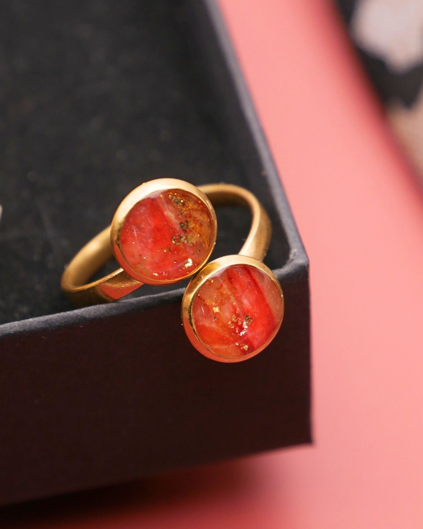 Bague dorée Nathalie - Rouge orangé & jaune