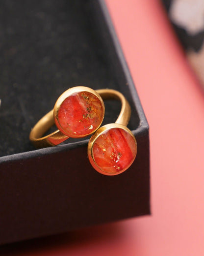 Bague dorée Nathalie - Rouge orangé & jaune