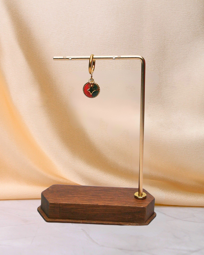 Boucle d'oreille unitaire rond - Rouge & vert foncé