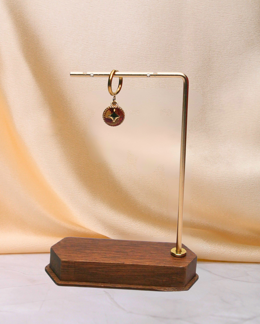 Boucle d'oreille unitaire rond - Bordeaux & doré