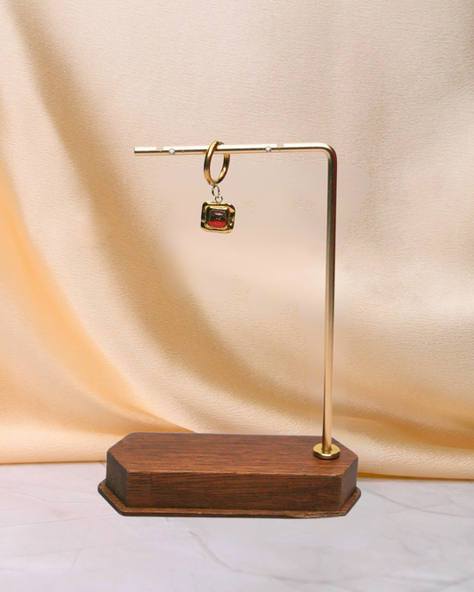 Boucle d'oreille unitaire carré - Rouge & vert foncé