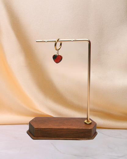 Boucle d'oreille unitaire grand coeur - Rouge & vert foncé