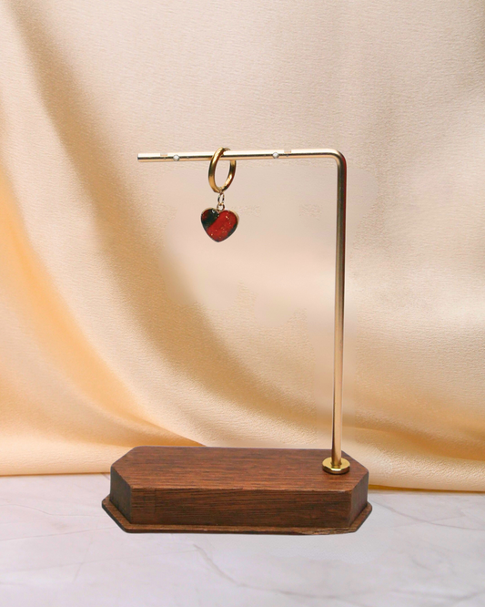 Boucle d'oreille unitaire grand coeur - Rouge & vert foncé