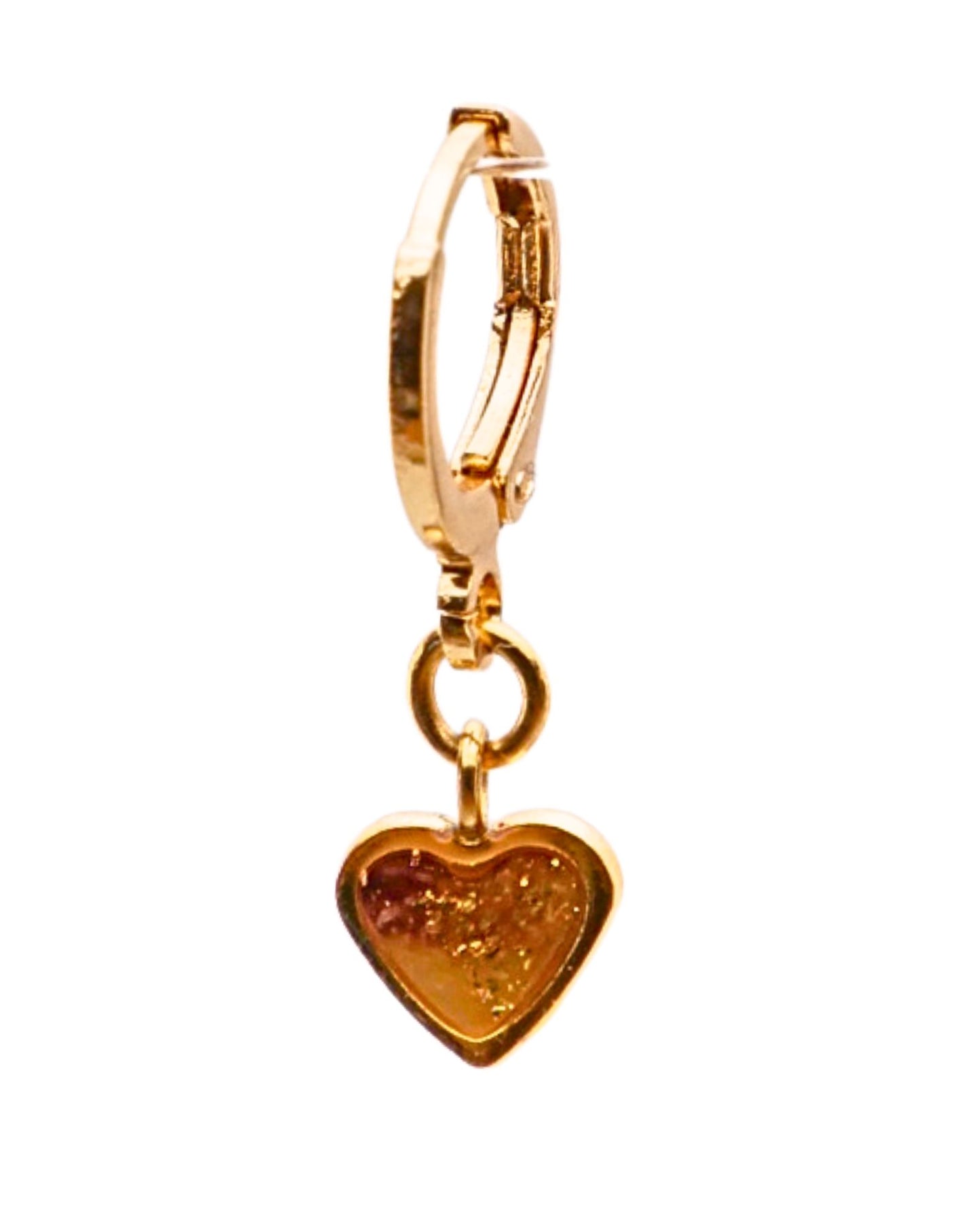 Boucle d'oreille unitaire petit coeur - Marron & doré
