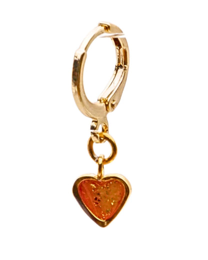 Boucle d'oreille unitaire petit coeur - Rouge orangé & jaune