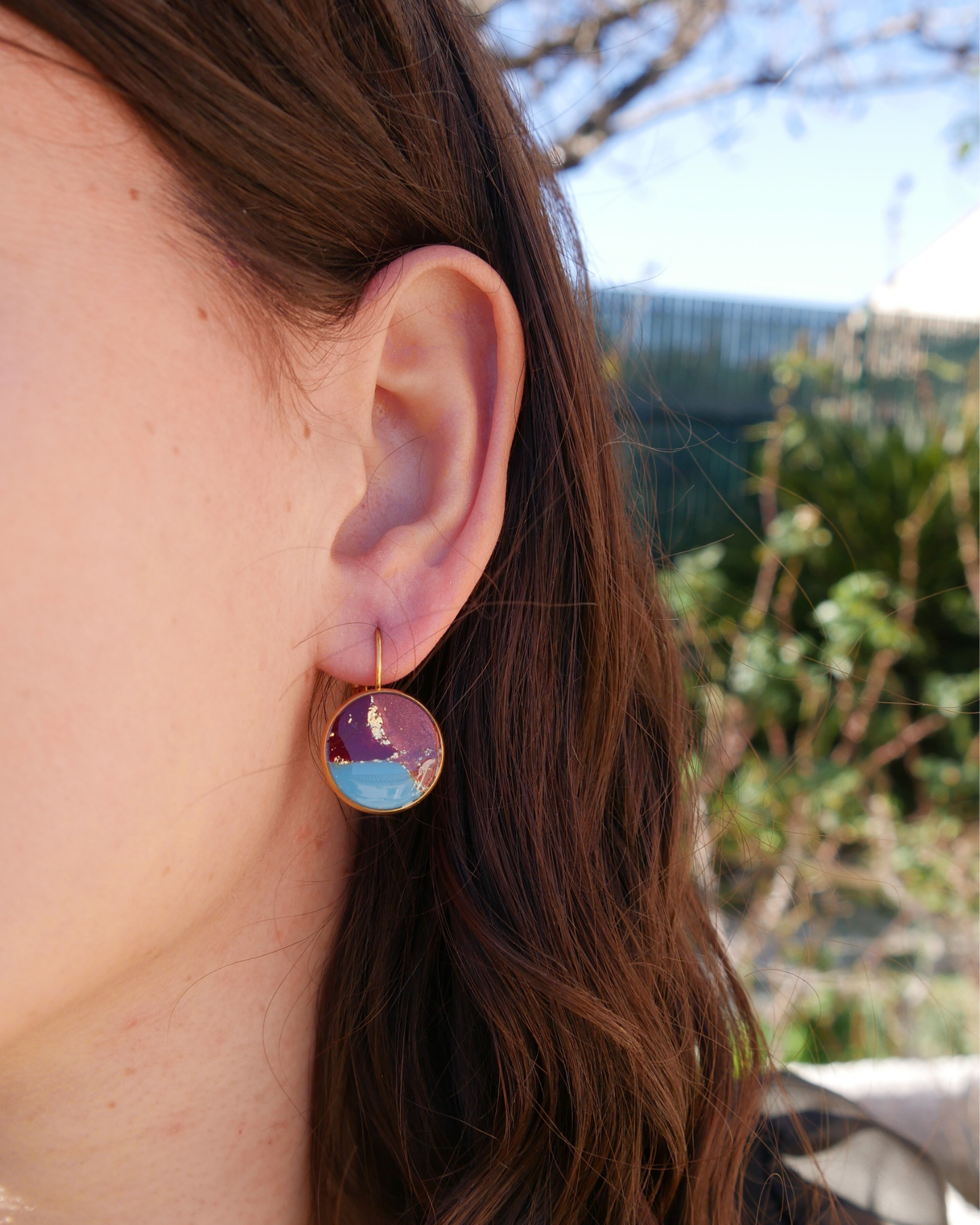 Boucles d'oreilles dormeuses - Bleu, marron & bordeaux