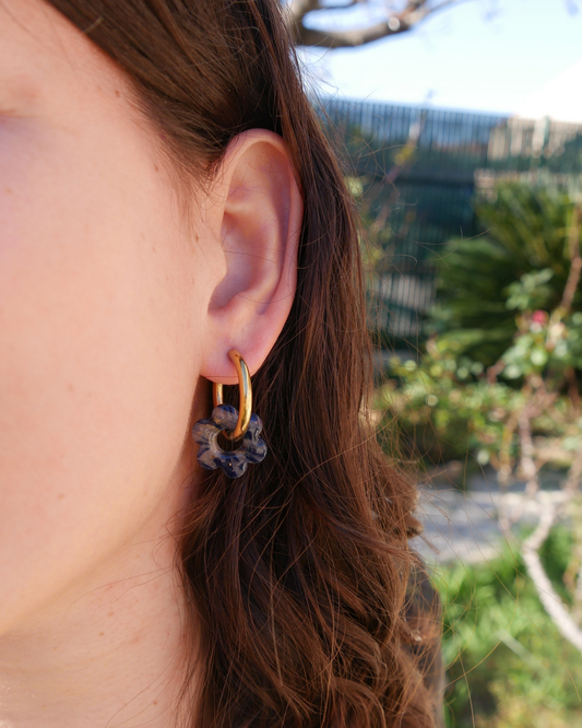 Créoles fleurs - Bleu nuit