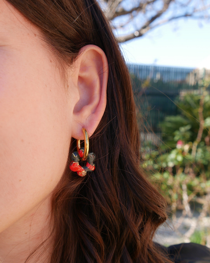 Créoles fleurs - Rouge & vert foncé