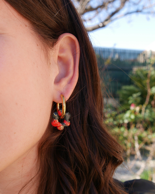 Créoles fleurs - Rouge & vert foncé