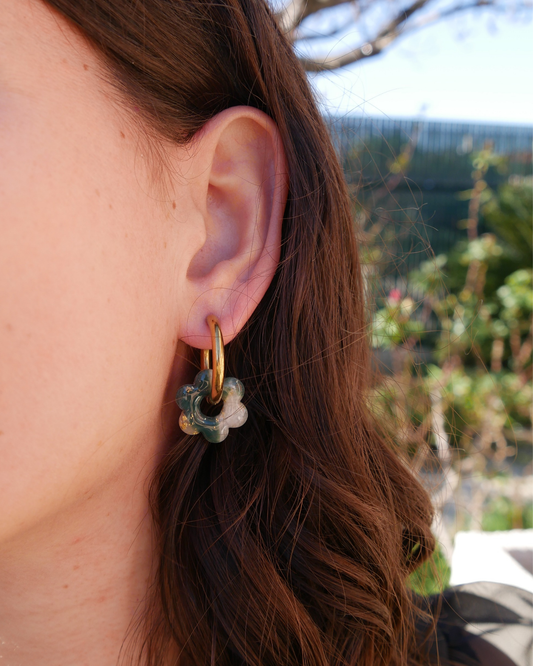 Créoles fleurs - Vert foncé