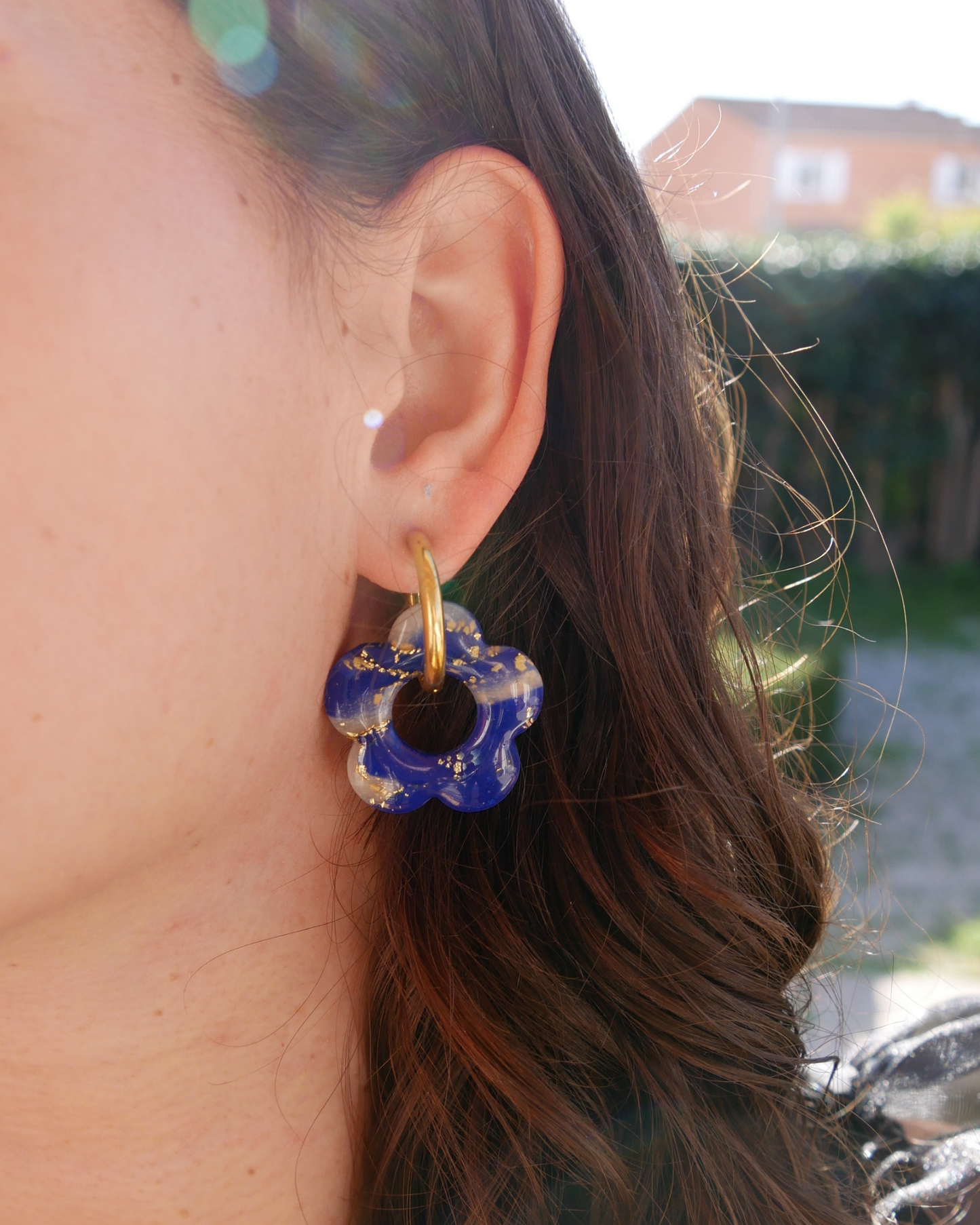 Créoles grandes fleurs - Bleu électrique