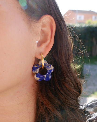 Créoles grandes fleurs - Bleu électrique