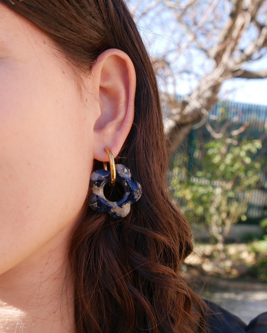 Créoles grandes fleurs - Bleu nuit