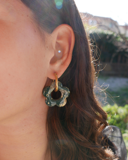 Créoles grandes fleurs - Vert foncé