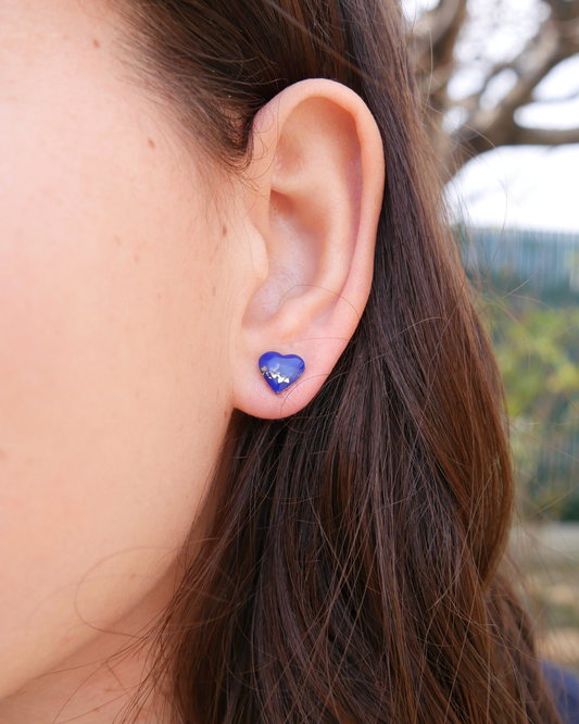 Boucles d'oreilles puces coeurs - Bleu électrique