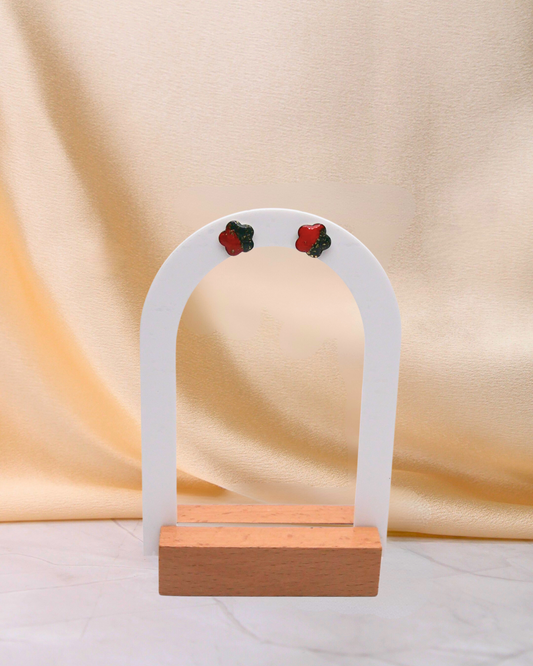 Boucles d'oreilles puces fleurs - Rouge & vert foncé